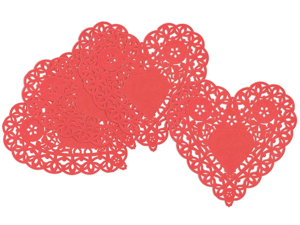 Small Red Paper Heart Doilies - Set of 100 - US 3772