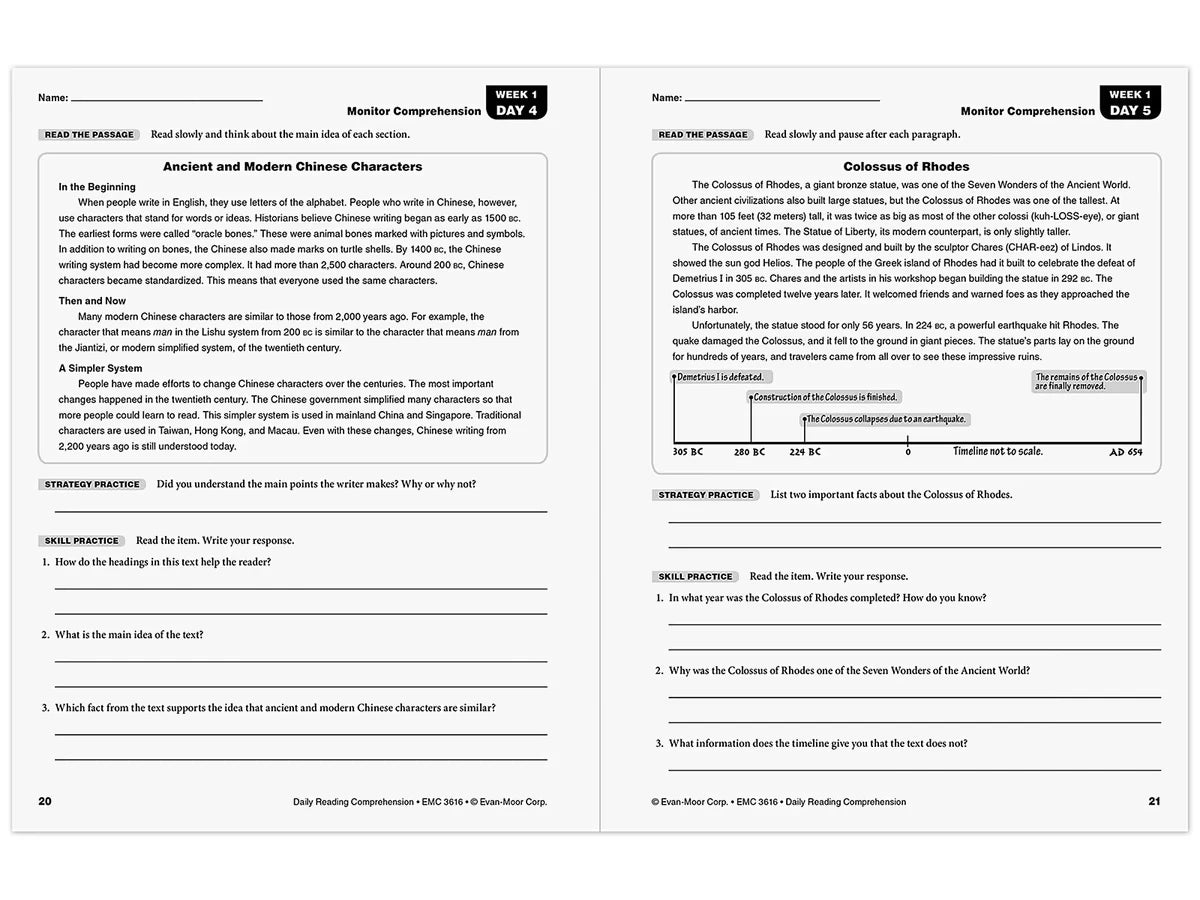 Daily Reading Comprehension Activities Workbook - Gr. 6 - US 1295