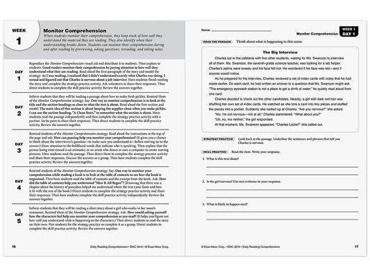 Daily Reading Comprehension Activities Workbook - Gr. 5 - US 4379