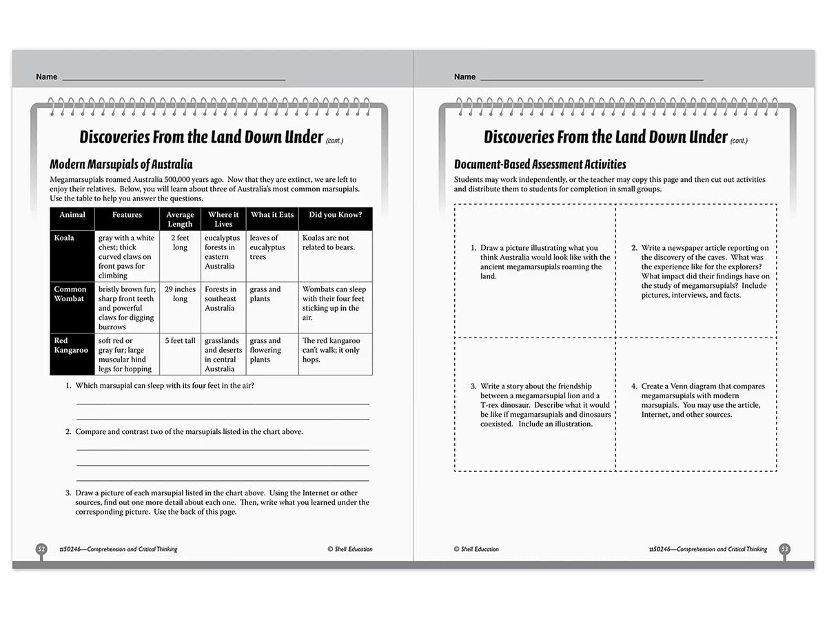 Comprehension and Critical Thinking Workbook - Gr. 6 - US 3180