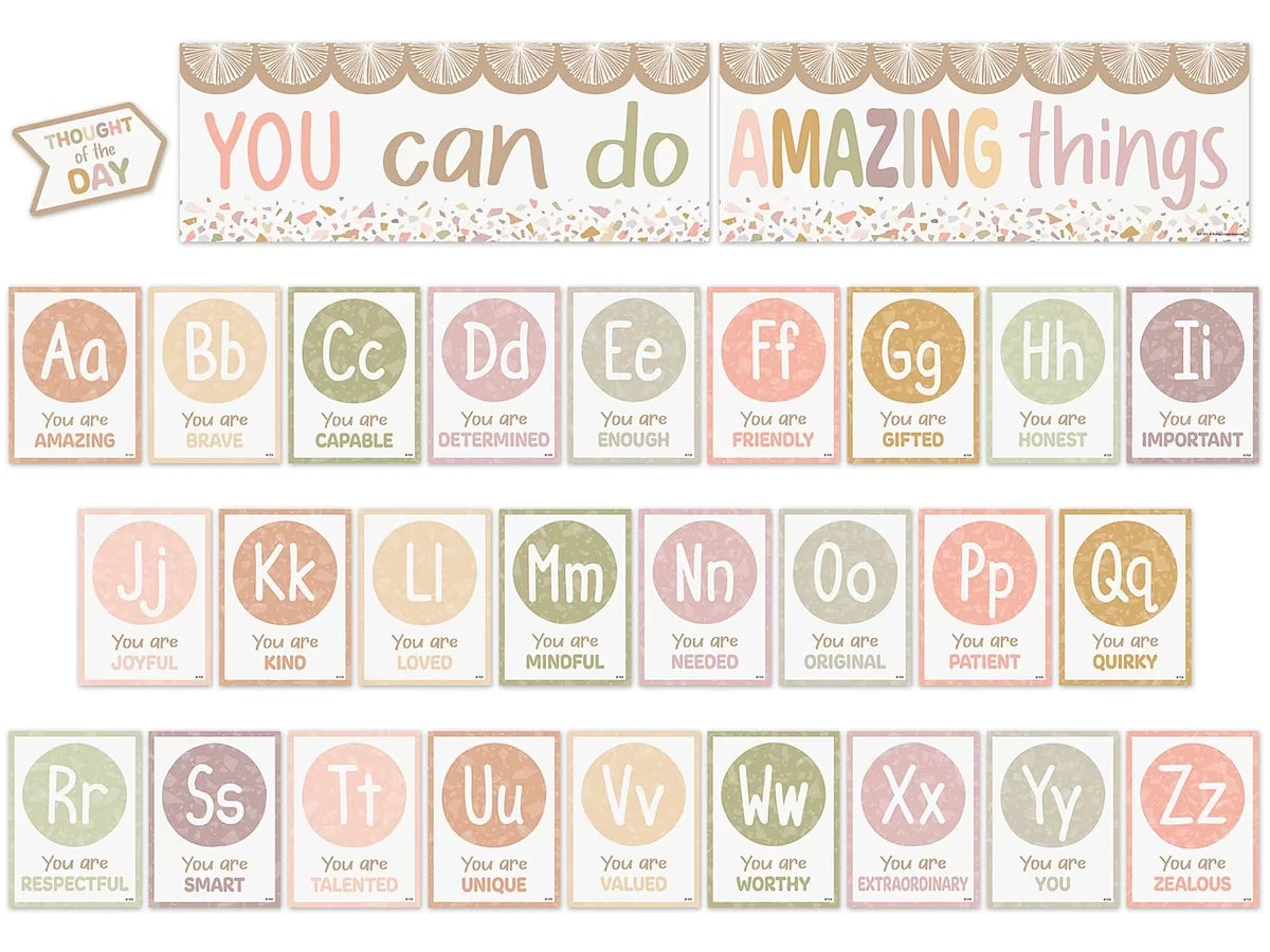 Terrazzo Tones Alphabet Card Affirmations Bulletin Board Set - US 1549