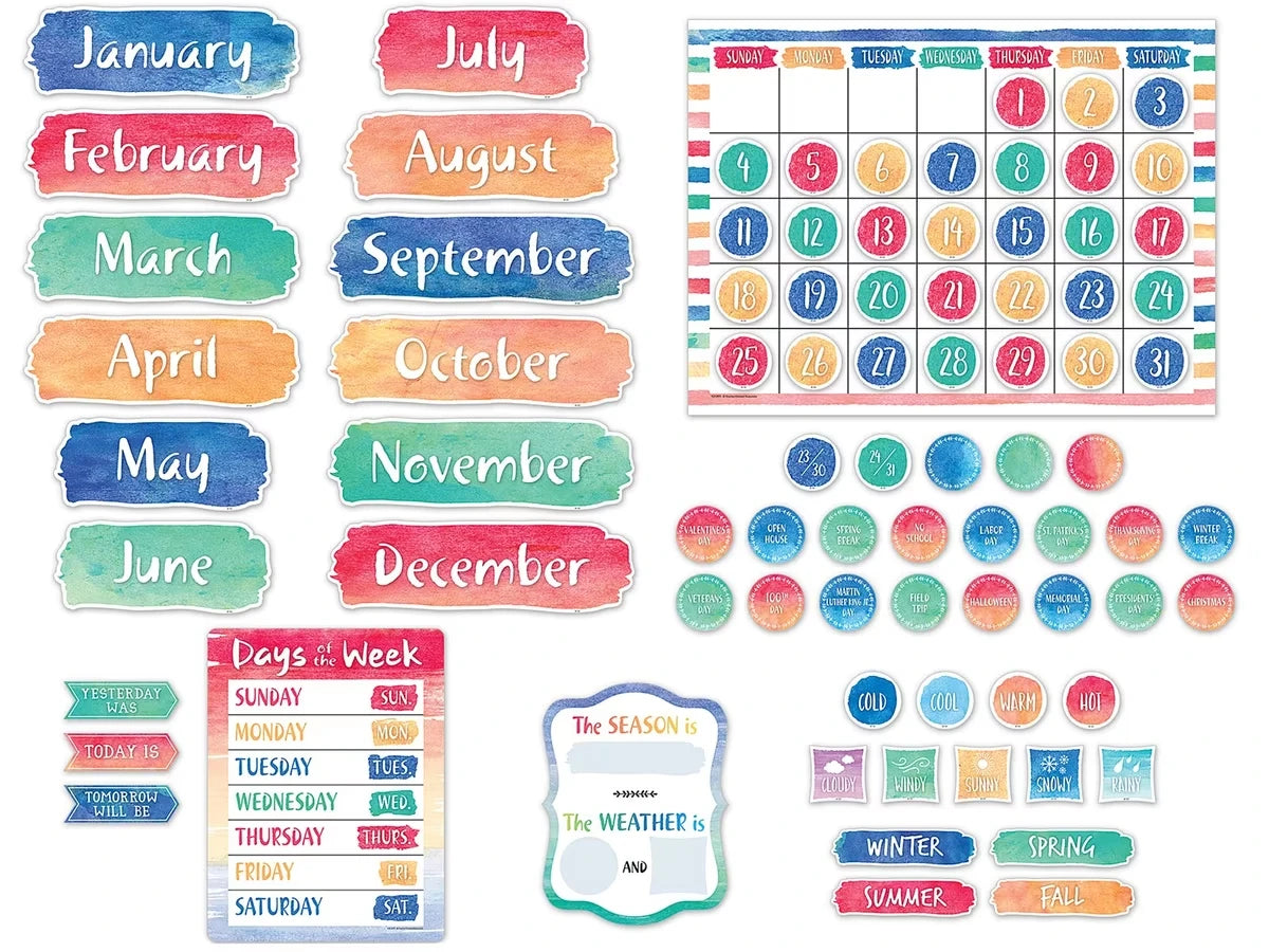 Watercolor Calendar Bulletin Board Set - US 9710