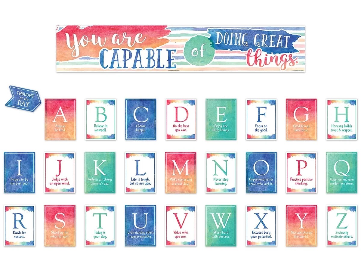 Watercolor Alphabet Card Motivational Bulletin Board Set - US 3084