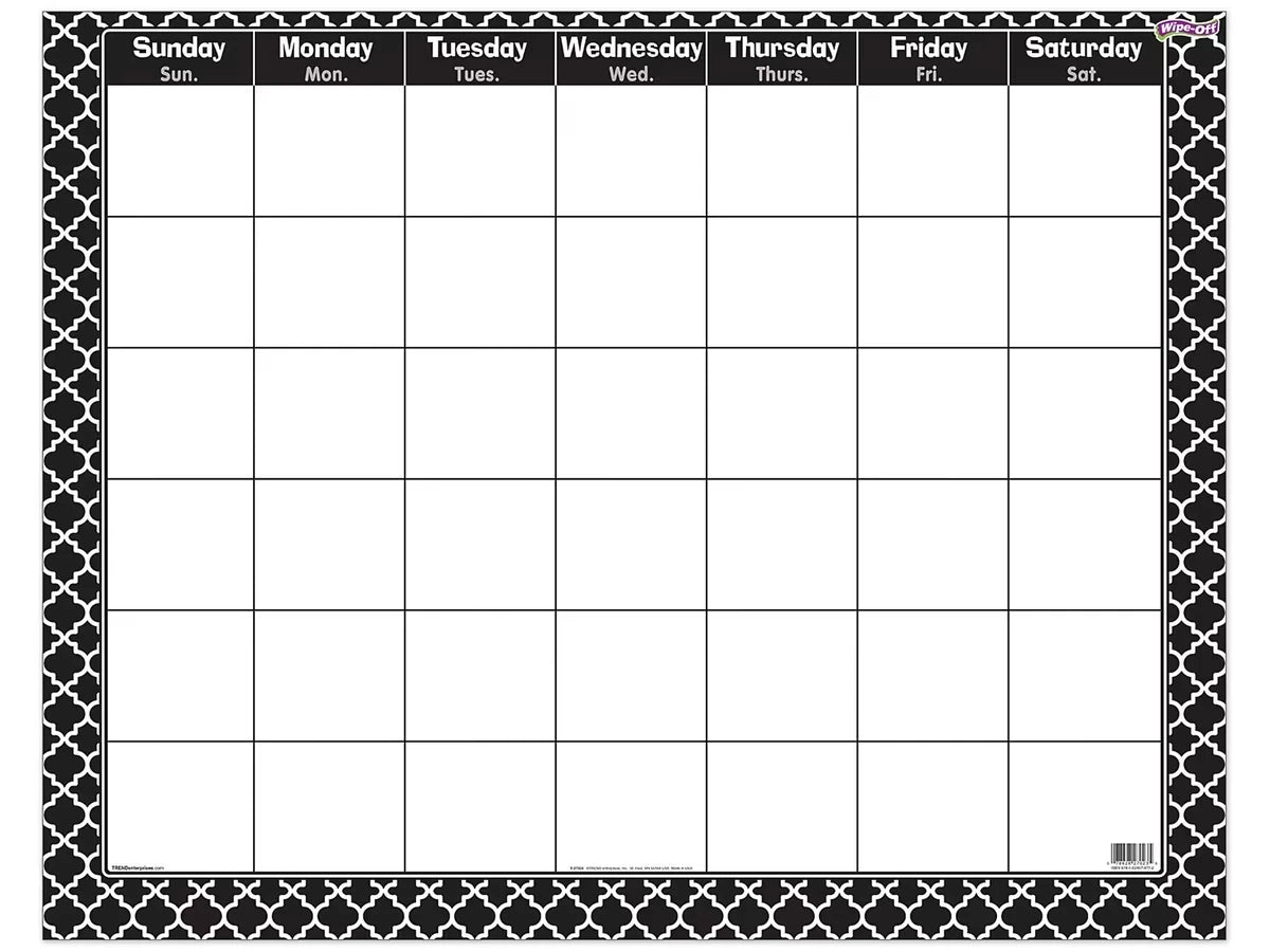 Moroccan Print Write & Wipe Classroom Calendar - US 3563