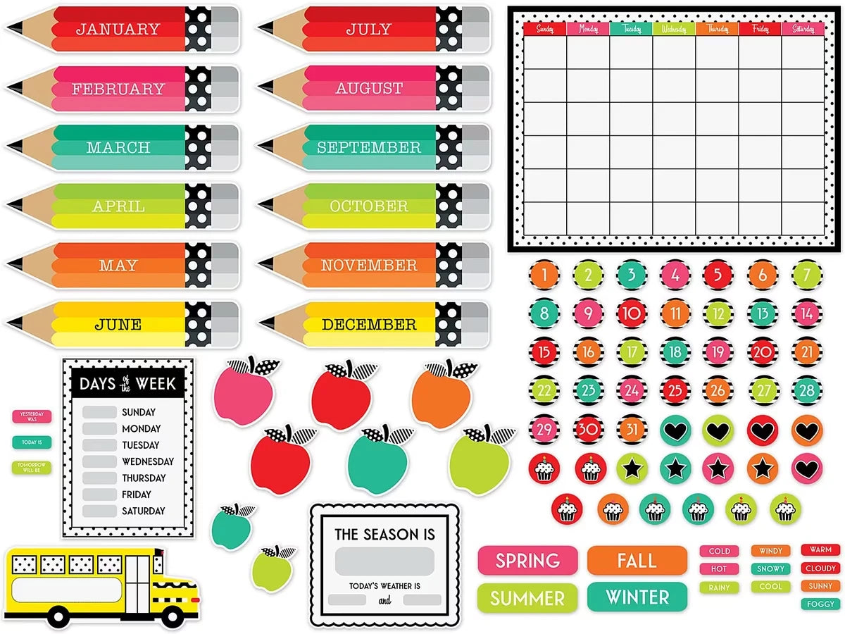 Black, White & Stylish Brights Calendar Bulletin Board Set - US 1352