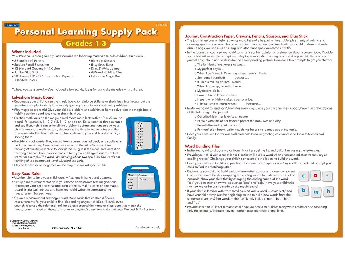 Personal Learning Supply Pack – Gr. 1-3 - US 8654
