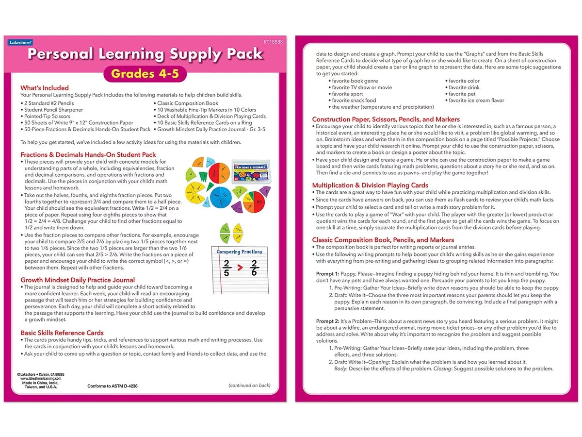 Personal Learning Supply Pack – Gr. 4-5 - US 8727