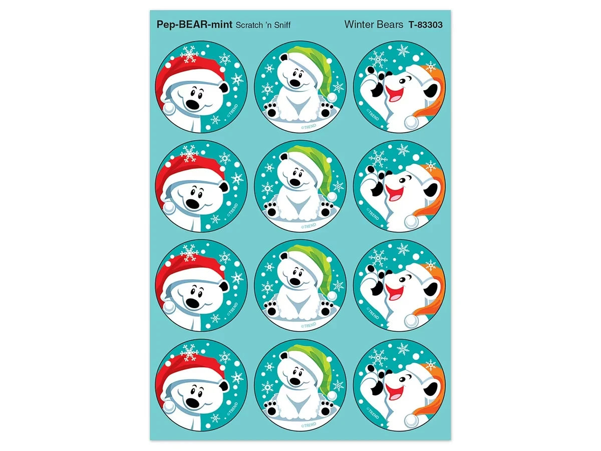 Winter Bears Large Peppermint-Scented Stickers - US 2963