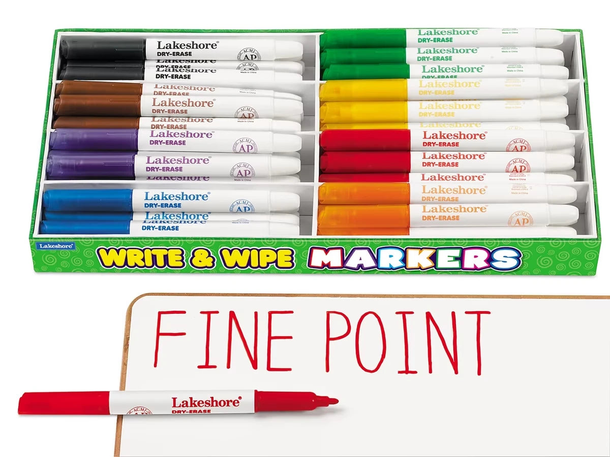 Write & Wipe Thin-Line Markers - Class Pack - US 8979