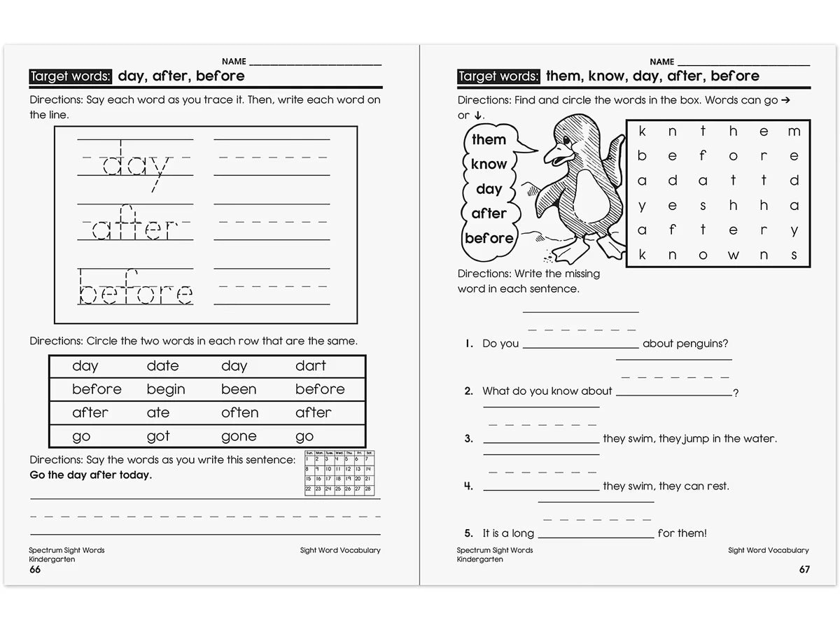 Spectrum® Sight-Words Workbook - Kindergarten - US 4671