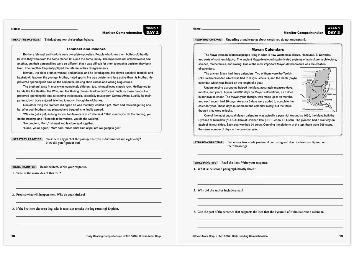 Daily Reading Comprehension Activities Workbook - Gr. 6 - US 1295