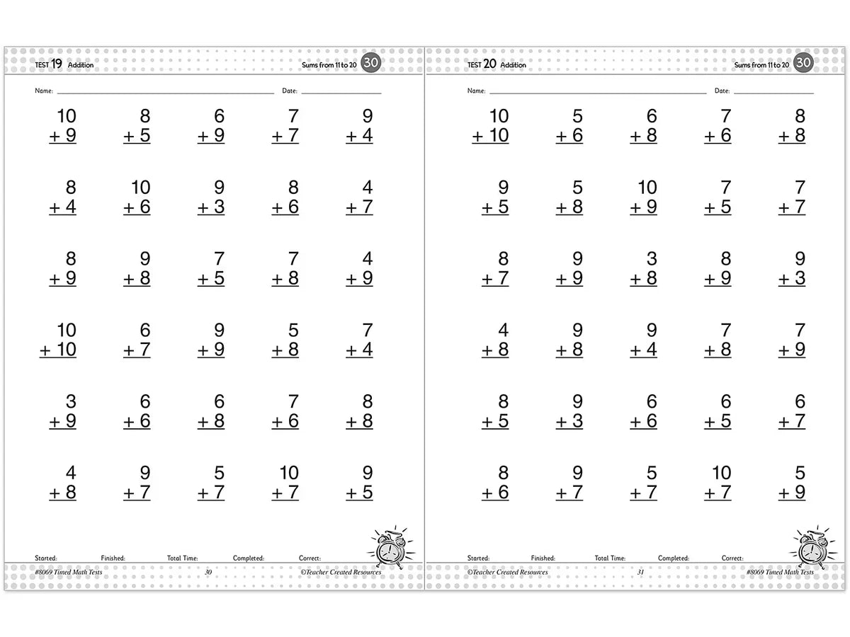 200 Timed Math Tests Workbook - US 6203