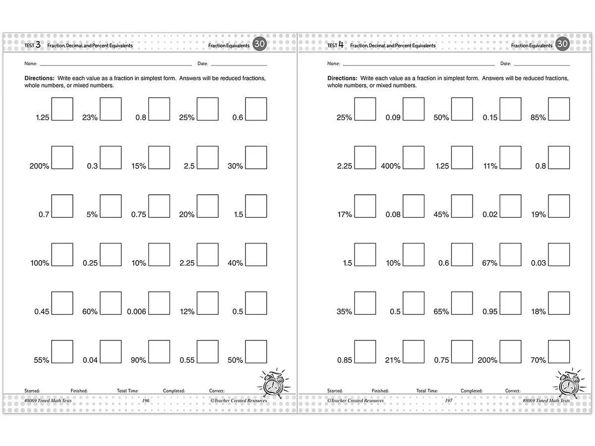 200 Timed Math Tests Workbook - US 6203