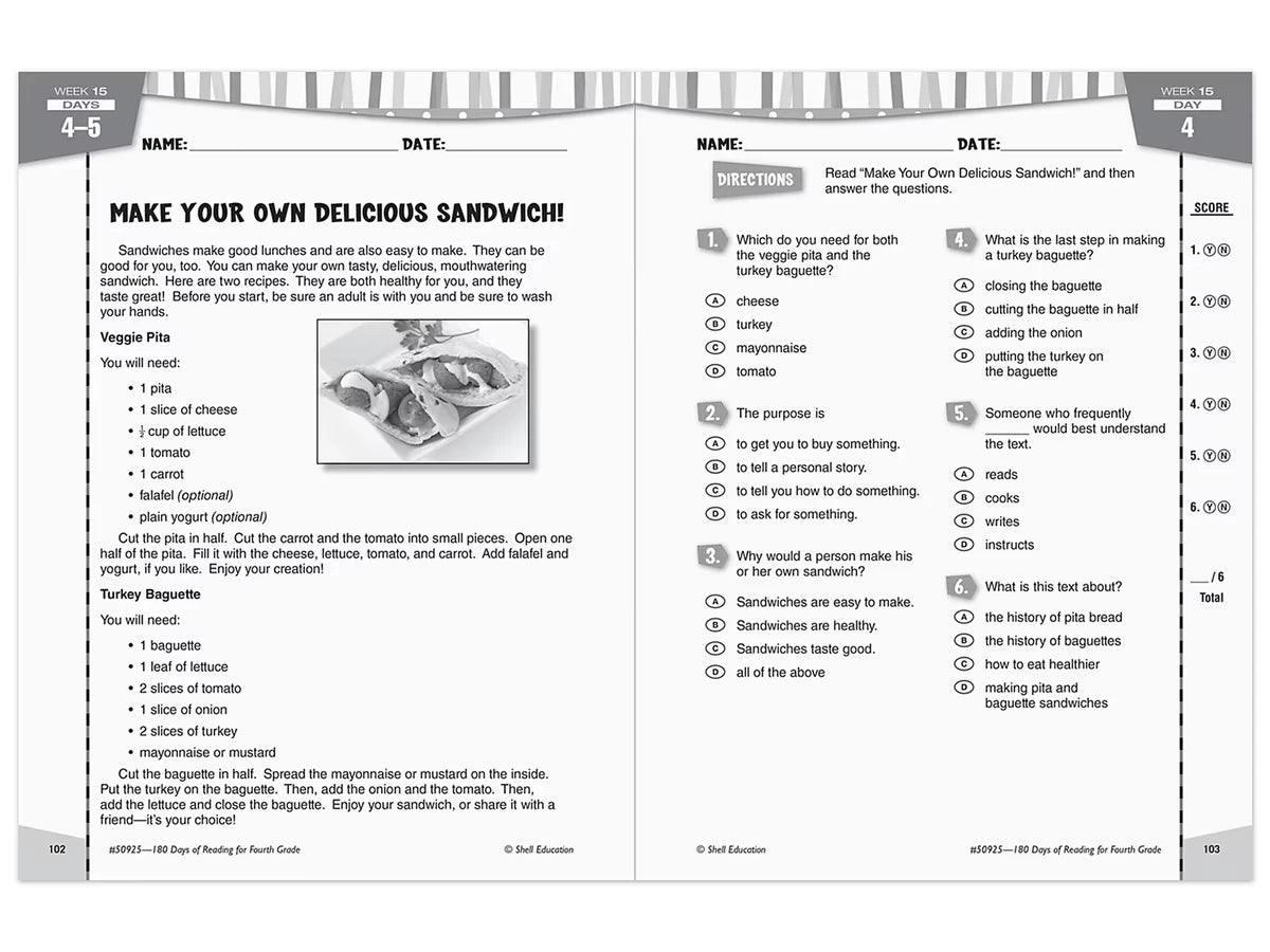 180 Days of Reading Workbook - Gr. 4 - US 7932