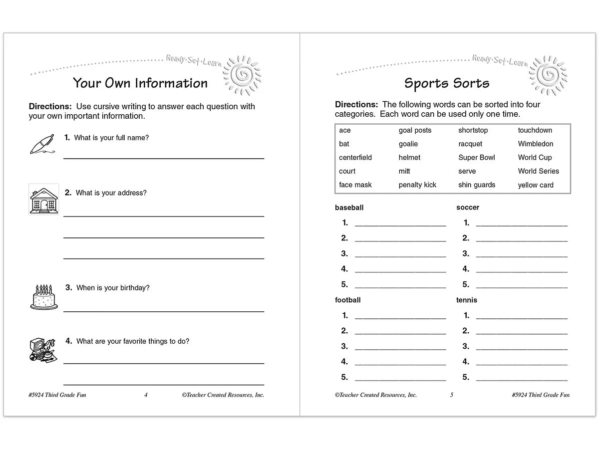 Third-Grade Fun Workbook - US 7012