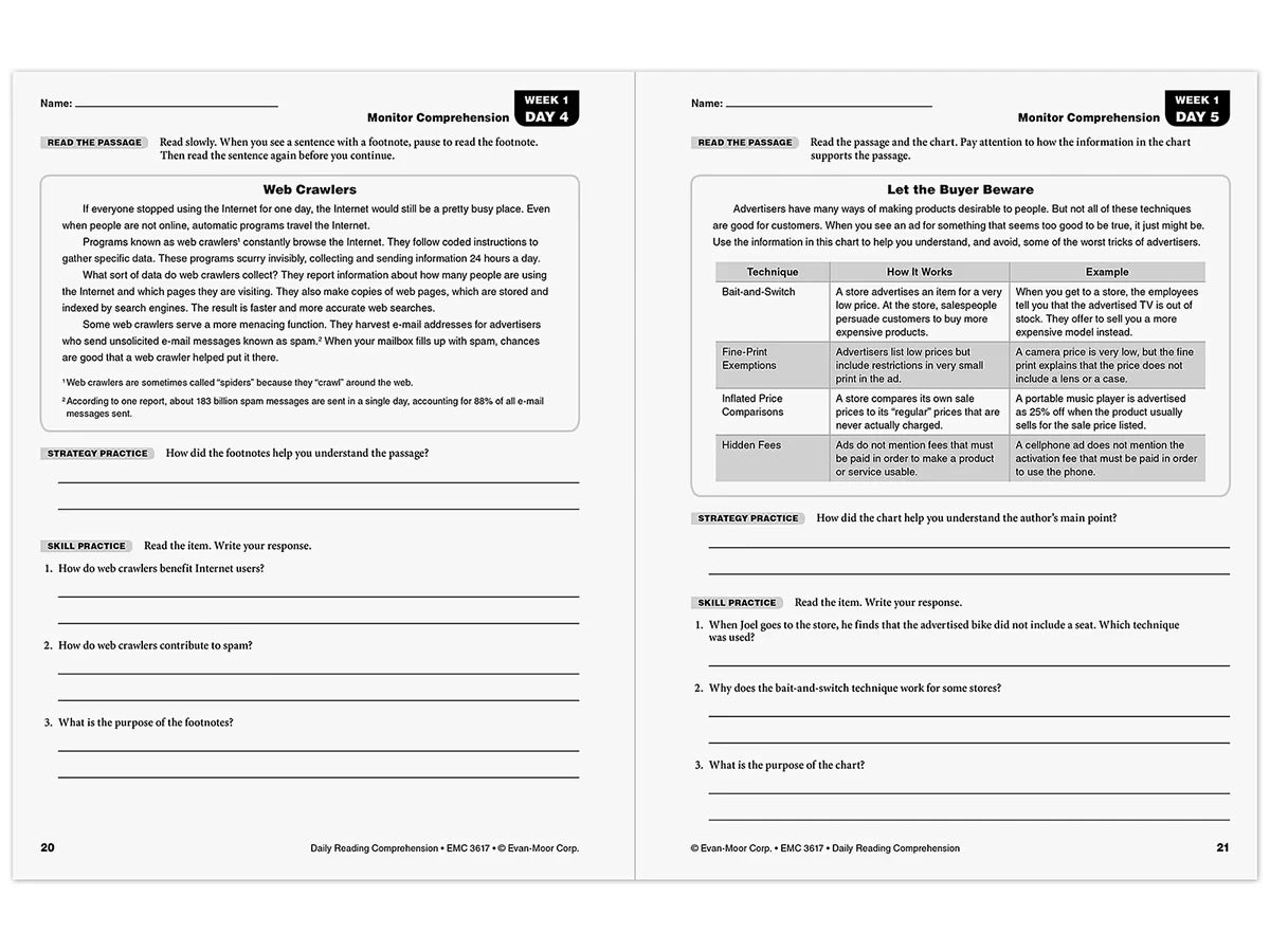Daily Reading Comprehension Activities Workbook - Gr. 7 - US 6117