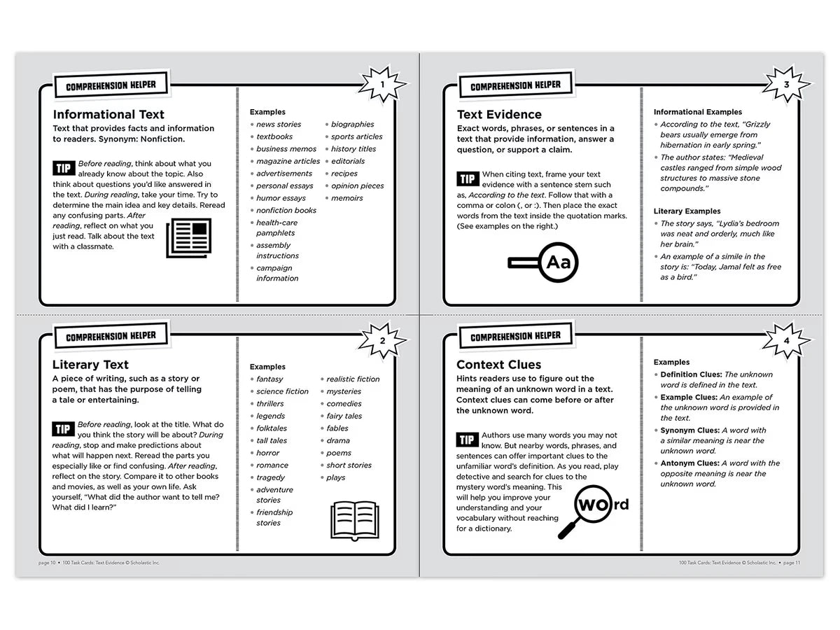 Text Evidence 100 Task Cards Workbook - US 4929