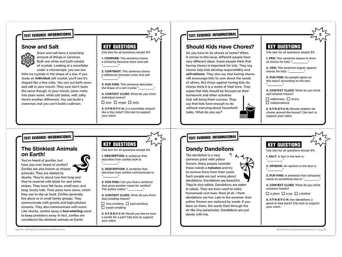 Text Evidence 100 Task Cards Workbook - US 4929