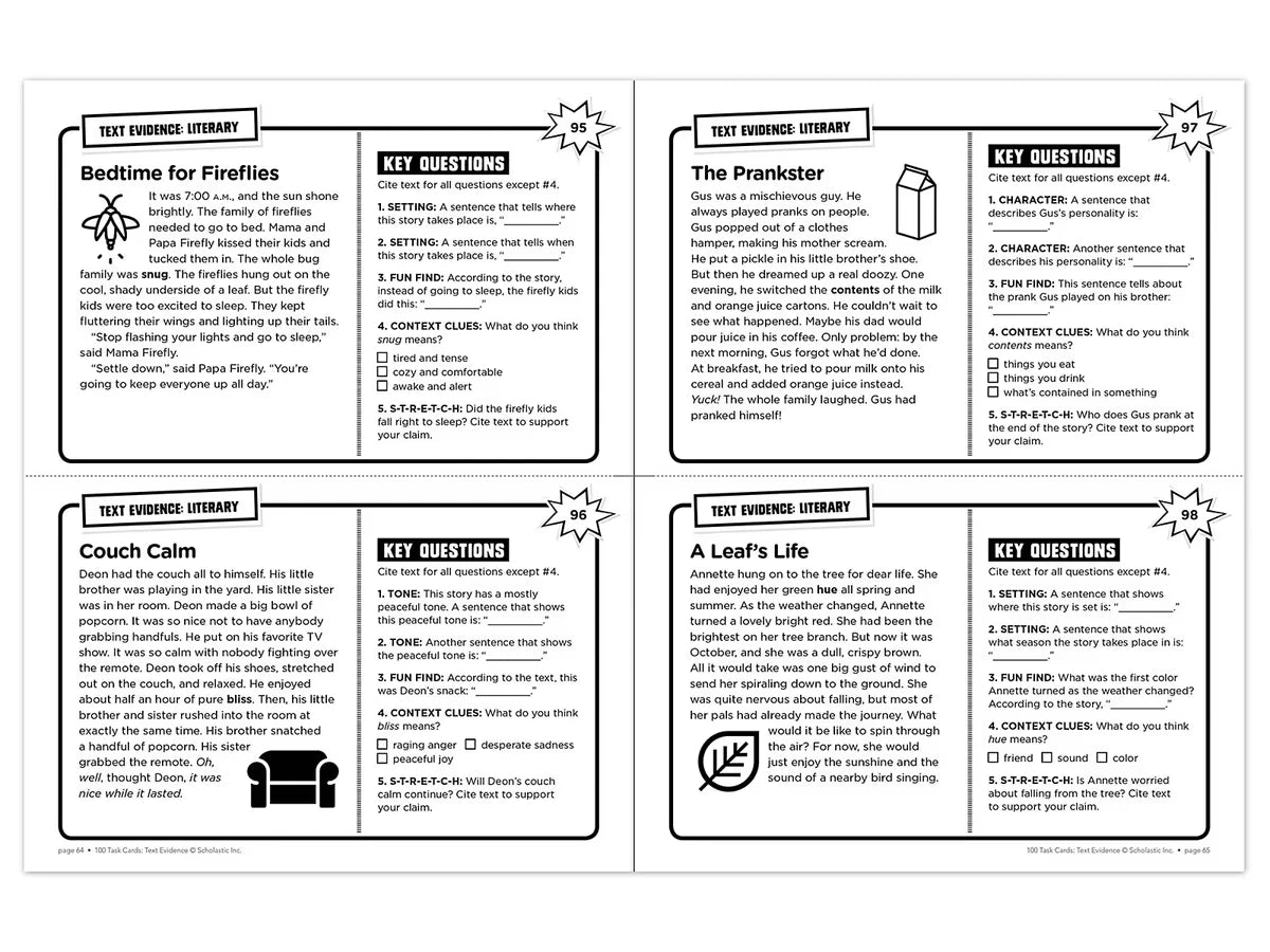 Text Evidence 100 Task Cards Workbook - US 4929