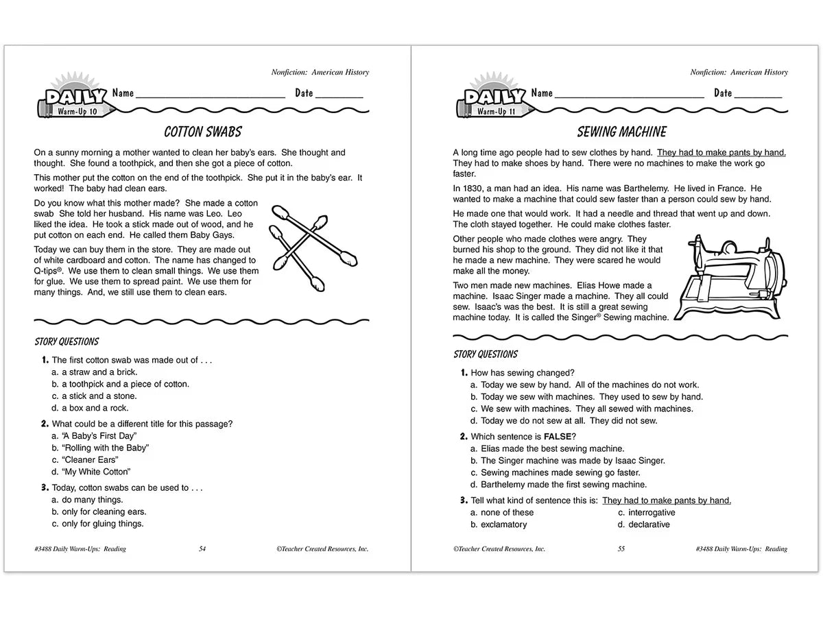 Reading Daily Warm-Ups Workbook - Gr. 2 - US 7392