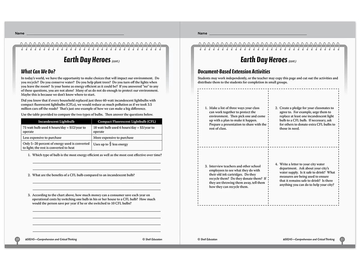 Comprehension and Critical Thinking Workbook - Gr. 5 - US 1253