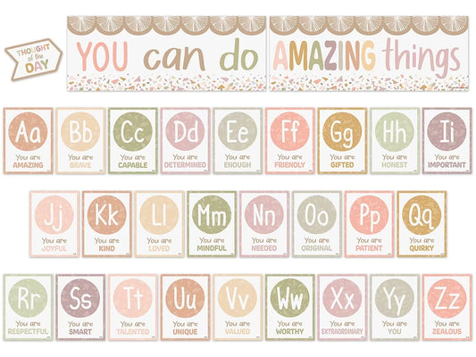 Terrazzo Tones Alphabet Card Affirmations Bulletin Board Set - US 1549