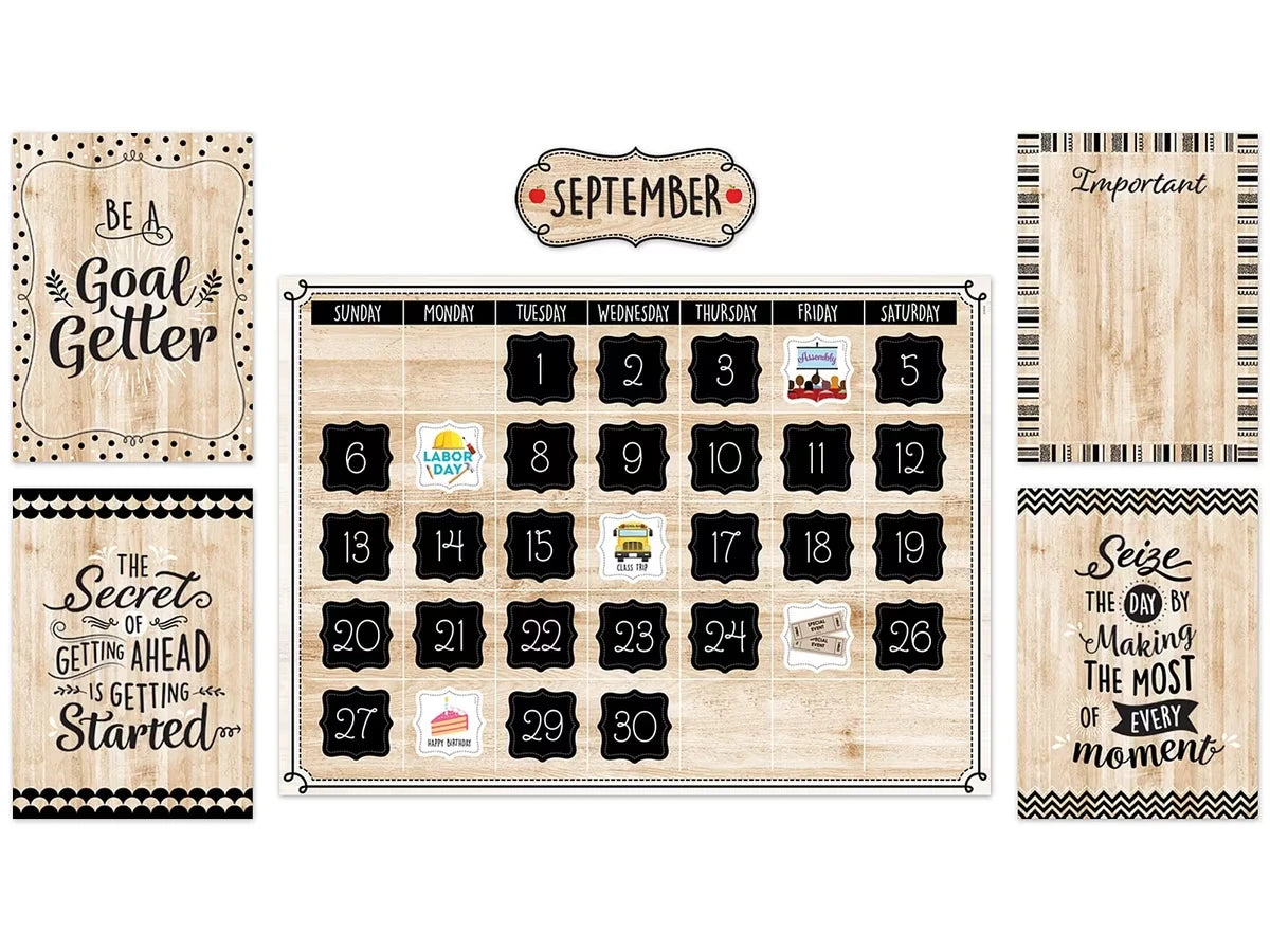 Black, White & Wood Calendar Bulletin Board Set - US 6185