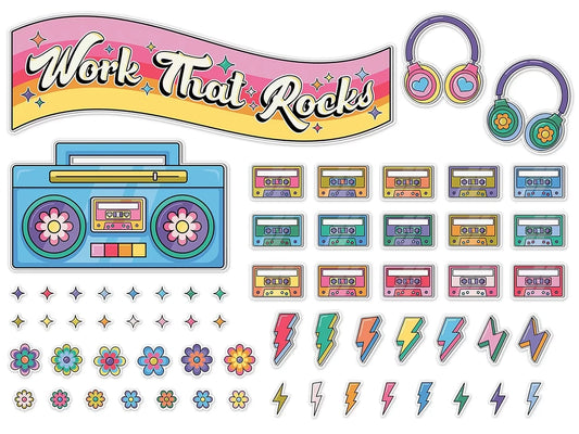 Retro Remix Work That Rocks Motivational Bulletin Board Set - US 5562