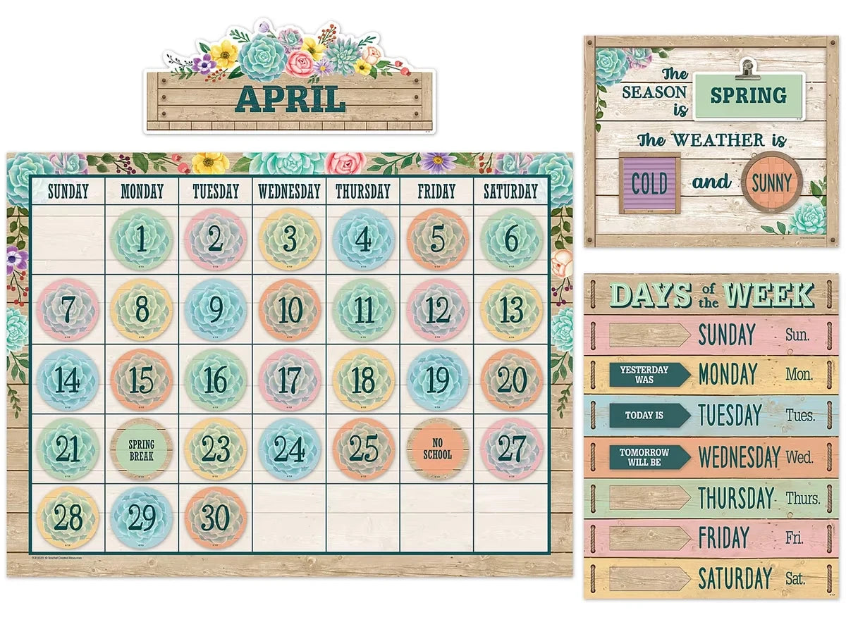 Rustic Bloom Calendar Bulletin Board Set - US 2612