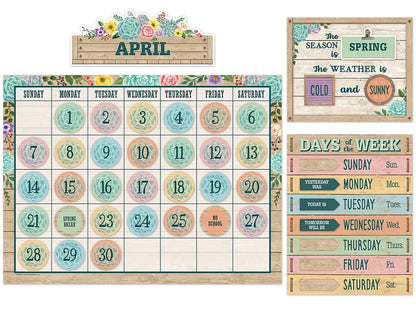 Rustic Bloom Calendar Bulletin Board Set - US 2612