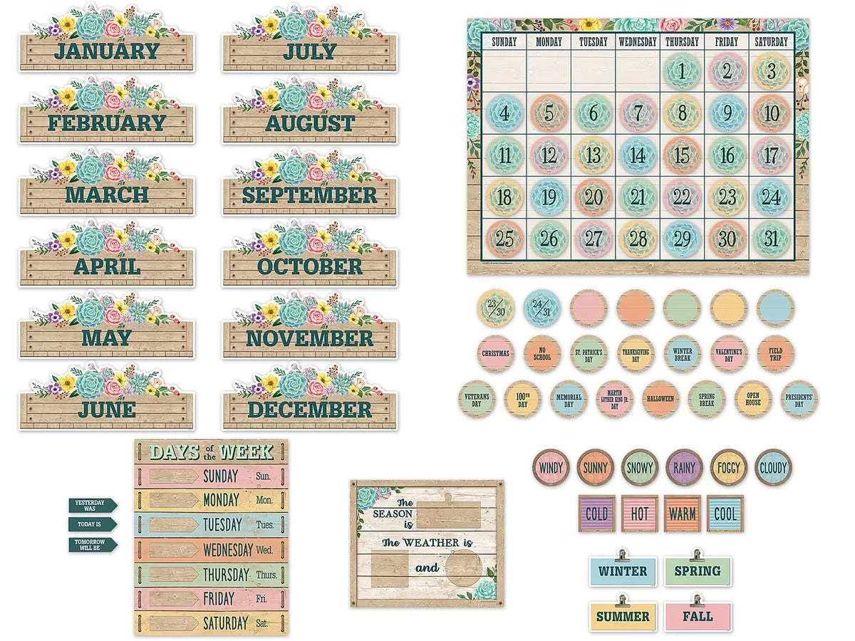 Rustic Bloom Calendar Bulletin Board Set - US 2612