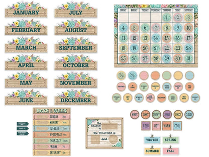 Rustic Bloom Calendar Bulletin Board Set - US 2612