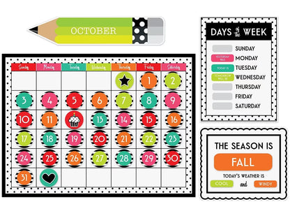Black, White & Stylish Brights Calendar Bulletin Board Set - US 1352
