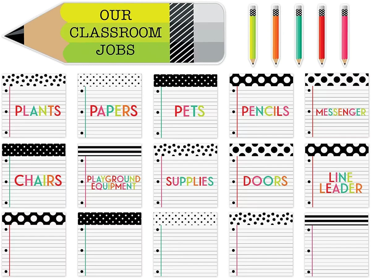 Black, White & Stylish Brights Classroom Jobs Bulletin Board Set - US 3555