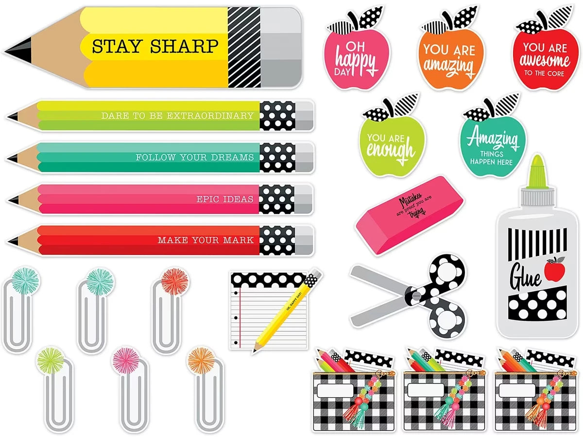 Black, White & Stylish Brights Motivational Bulletin Board Set - US 8088