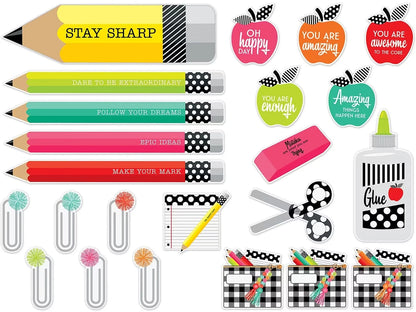 Black, White & Stylish Brights Motivational Bulletin Board Set - US 8088