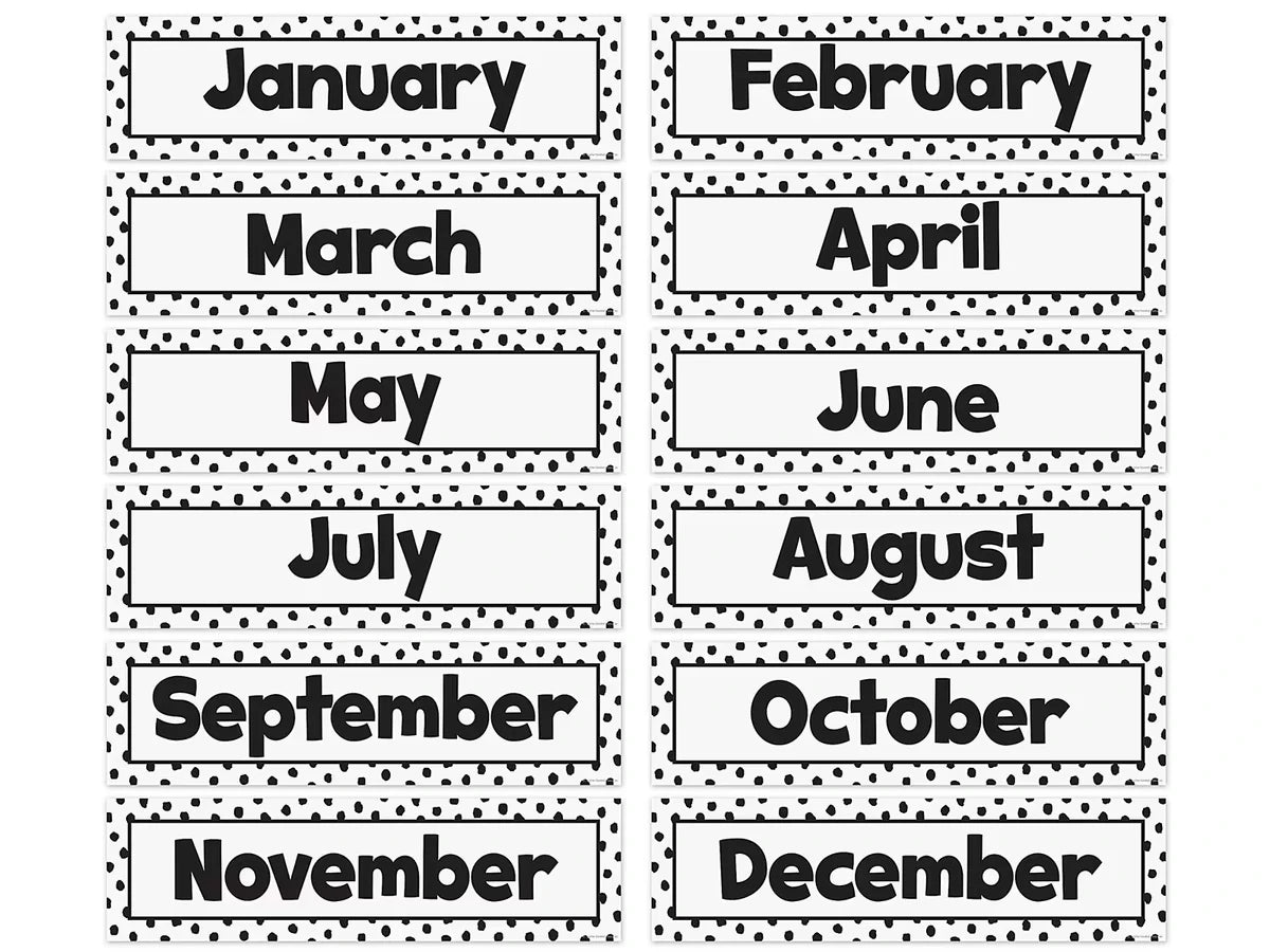 Black Dots on White Months of the Year Bulletin Board Set - US 2826