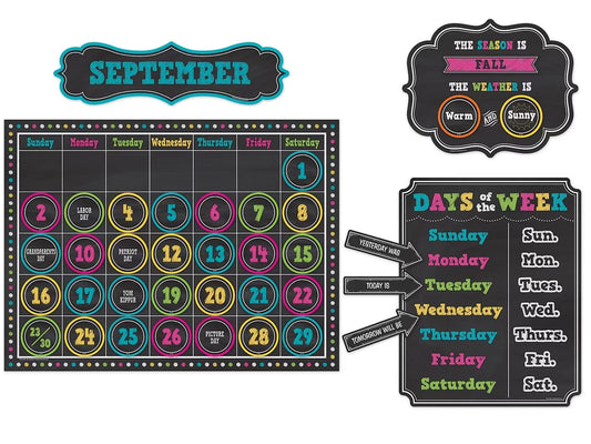 Chalkboard Brights Calendar Bulletin Board Set - US 5212