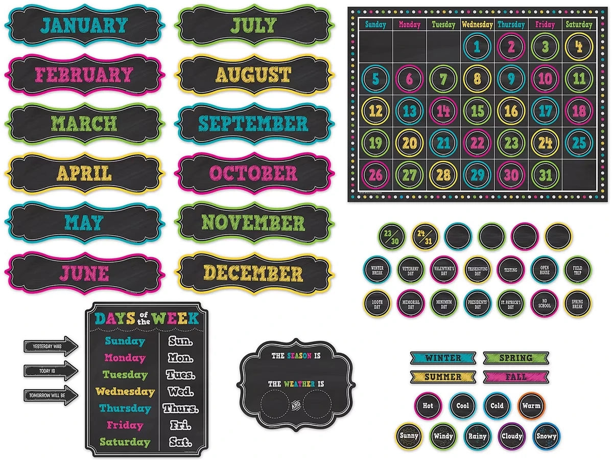 Chalkboard Brights Calendar Bulletin Board Set - US 5212