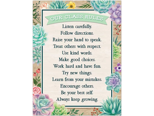 Rustic Bloom Classroom Rules Poster - US 7461