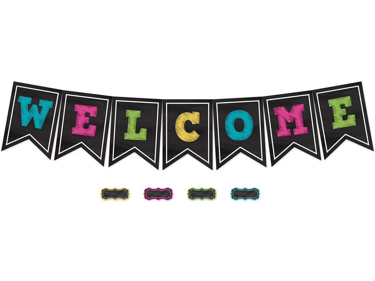 Chalkboard Brights Welcome Pennant Bulletin Board Set - US 4979
