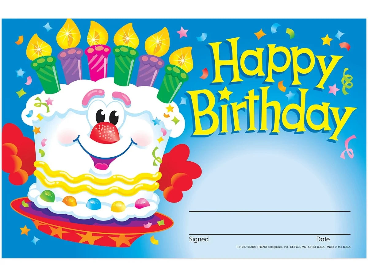 Cheerful Cake Birthday Certificates - US 4904