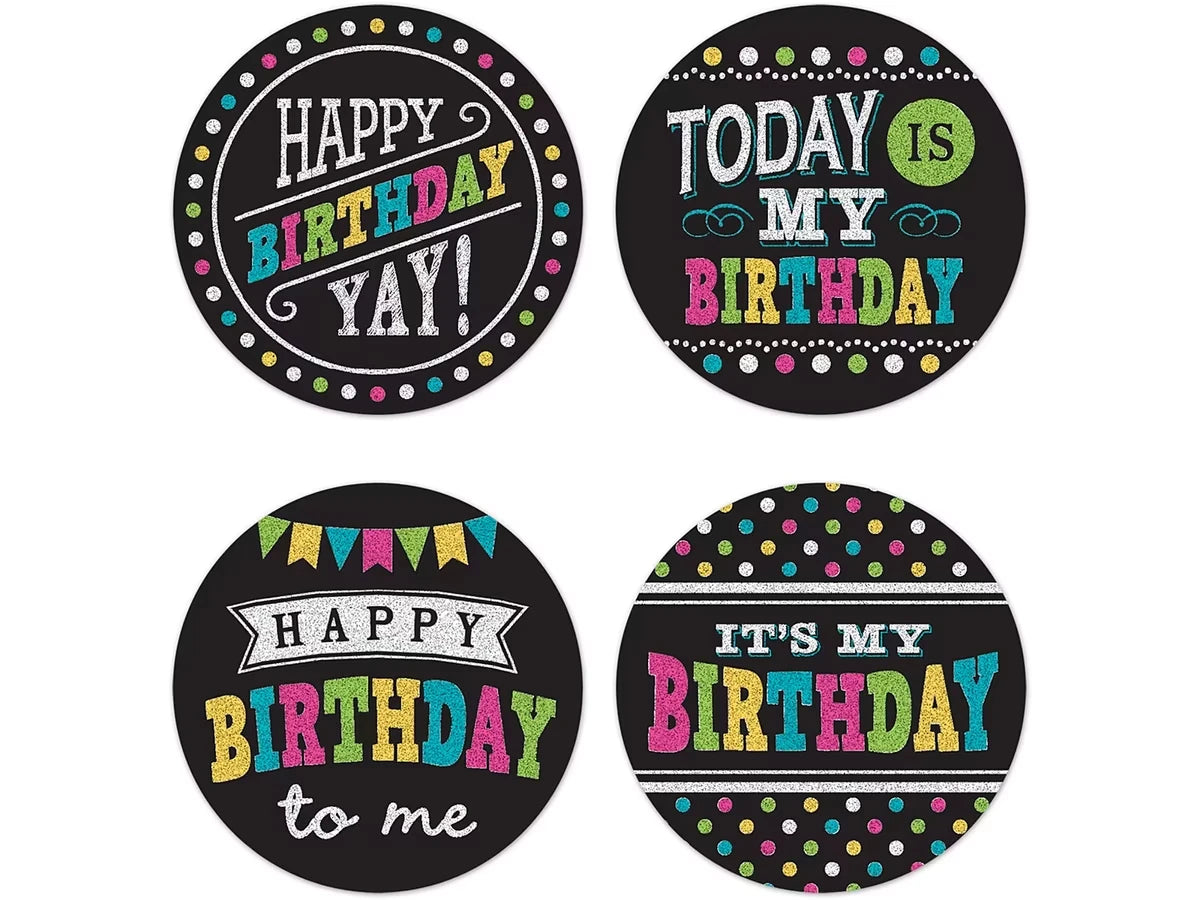 Chalkboard Brights Birthday Badges - Variety Pack - US 6974