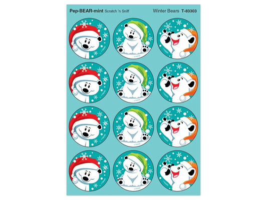 Winter Bears Large Peppermint-Scented Stickers - US 2963