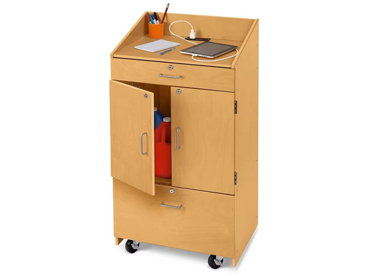 Classic Birch Mobile Locking Teacher Cabinet with Power - US 7668