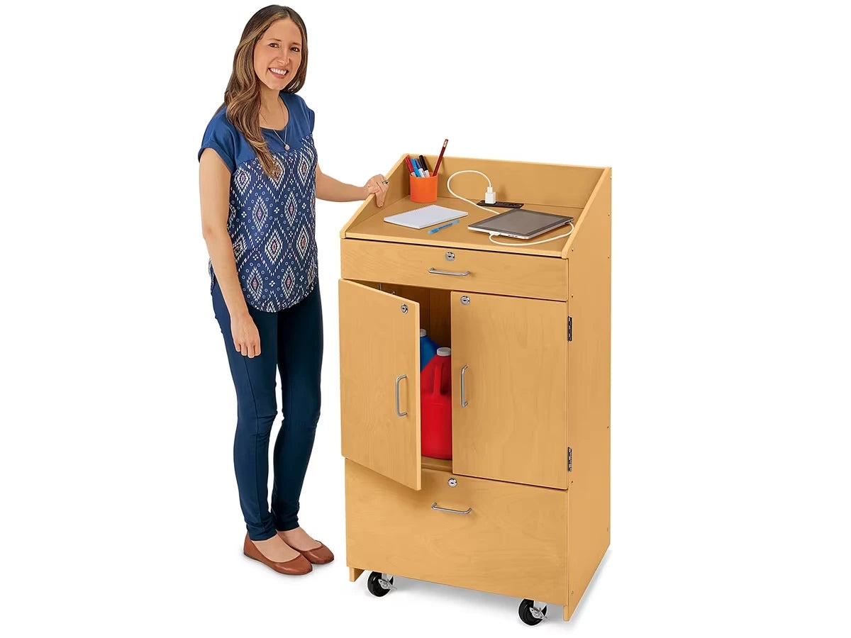 Classic Birch Mobile Locking Teacher Cabinet with Power - US 7668